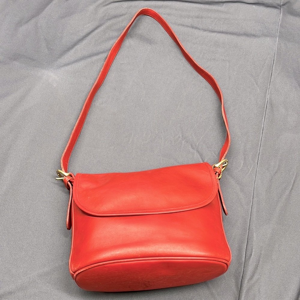 Vintage Coach Red Leather Fletcher Style Crossbody Bag